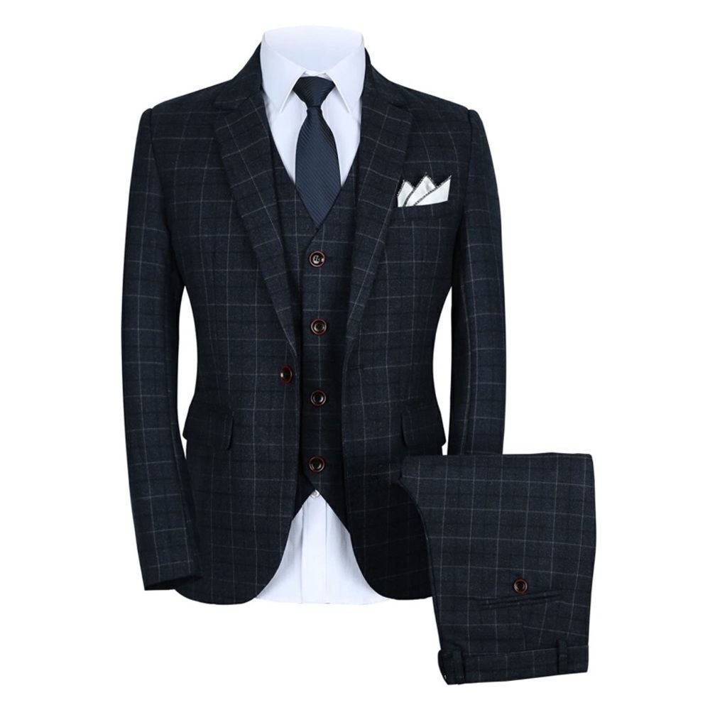 Men’s Plaid 3 Piece Suit One Button Closure Notched Lapel Jacket 34 Pants 32 NWT